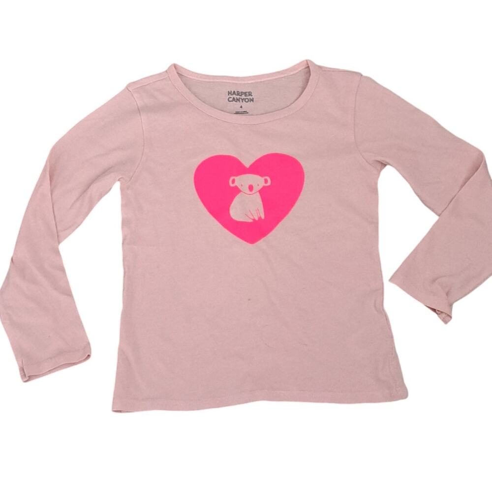 Harper Canyon Girls Long Sleeve Pink Koala Heart Top Size 4 NWT
